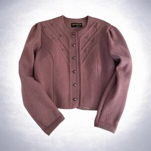 Geiger Wool Cardigan Jacket Sz 42 Purple Austria Boiled Wool Mauve Vintage 90s